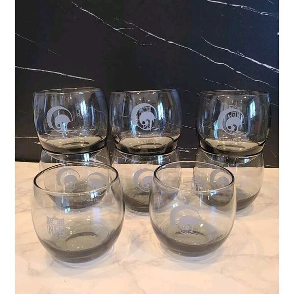 Roly Poly NFL Los Angeles Rams Smokey Gray Drinking Cocktail Glasses Set of 8 - Picture 2 of 6